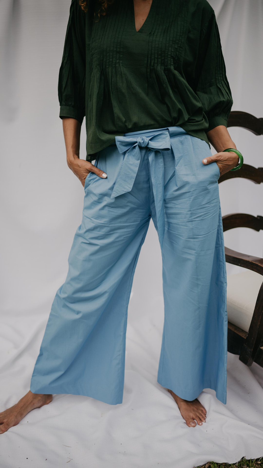 Le Pantalon Ysé en Popeline Bleue