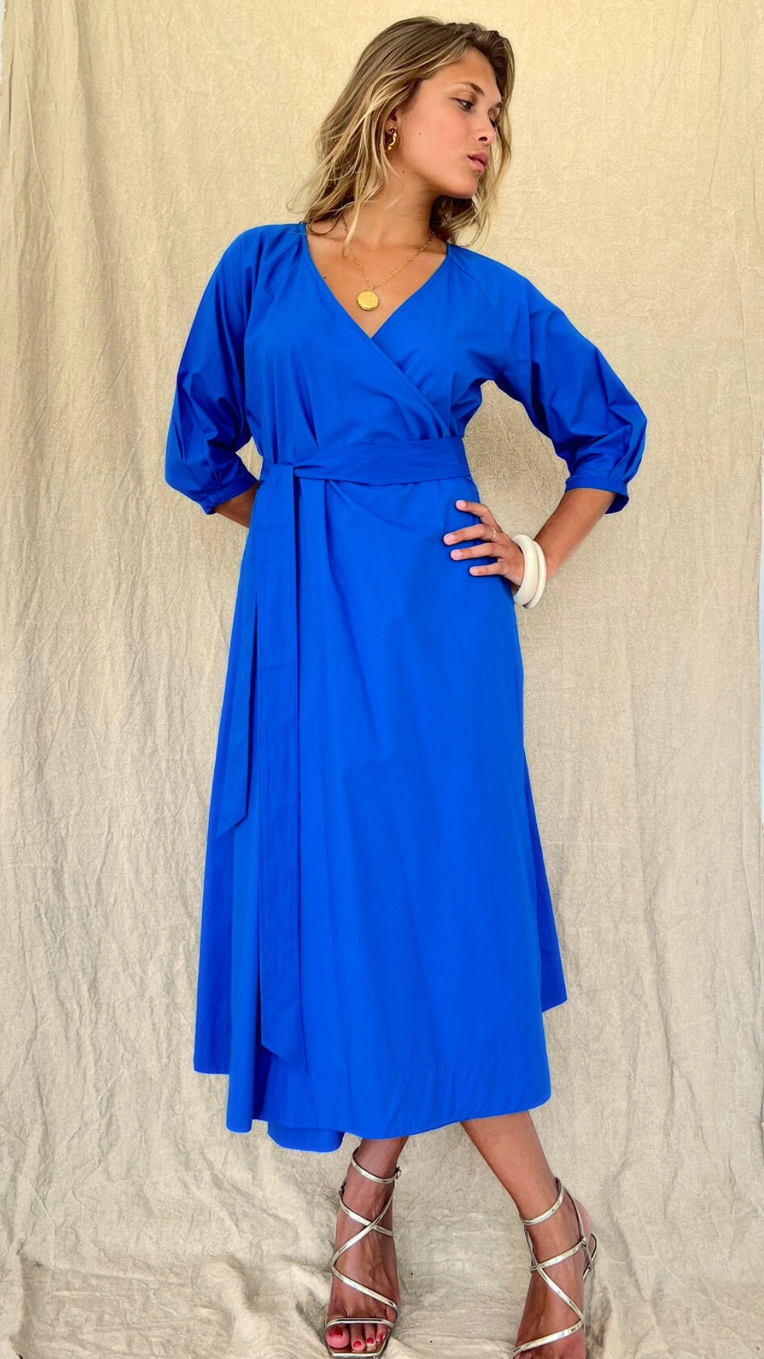 caribbean blue dress Quiet Luxury I Effortless wrap I Cotton I Resort wear Size:M or Medium this open knit vacation subcategory:Vintage Dresses MIKUTA | The Striped