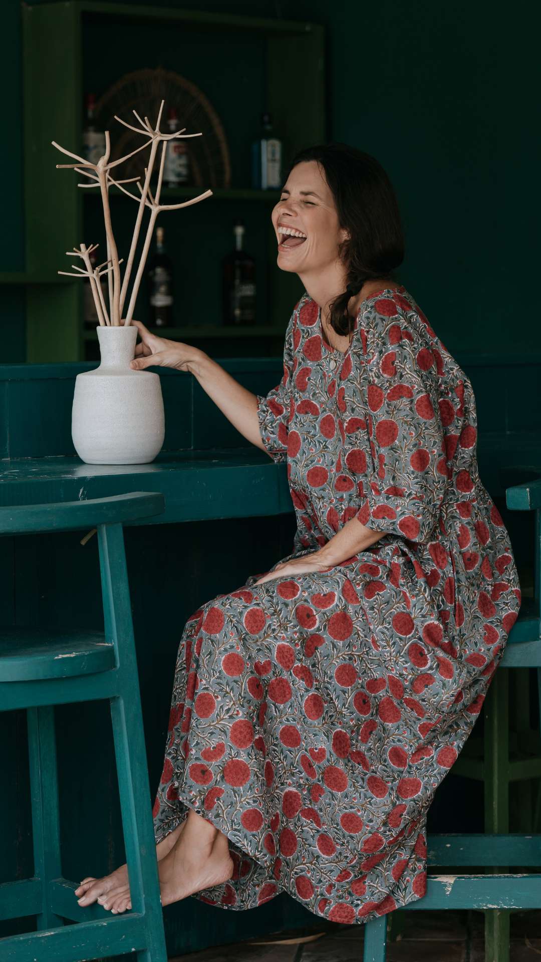 Robe AURIANE Longue Motifs - Céleste Caribbean