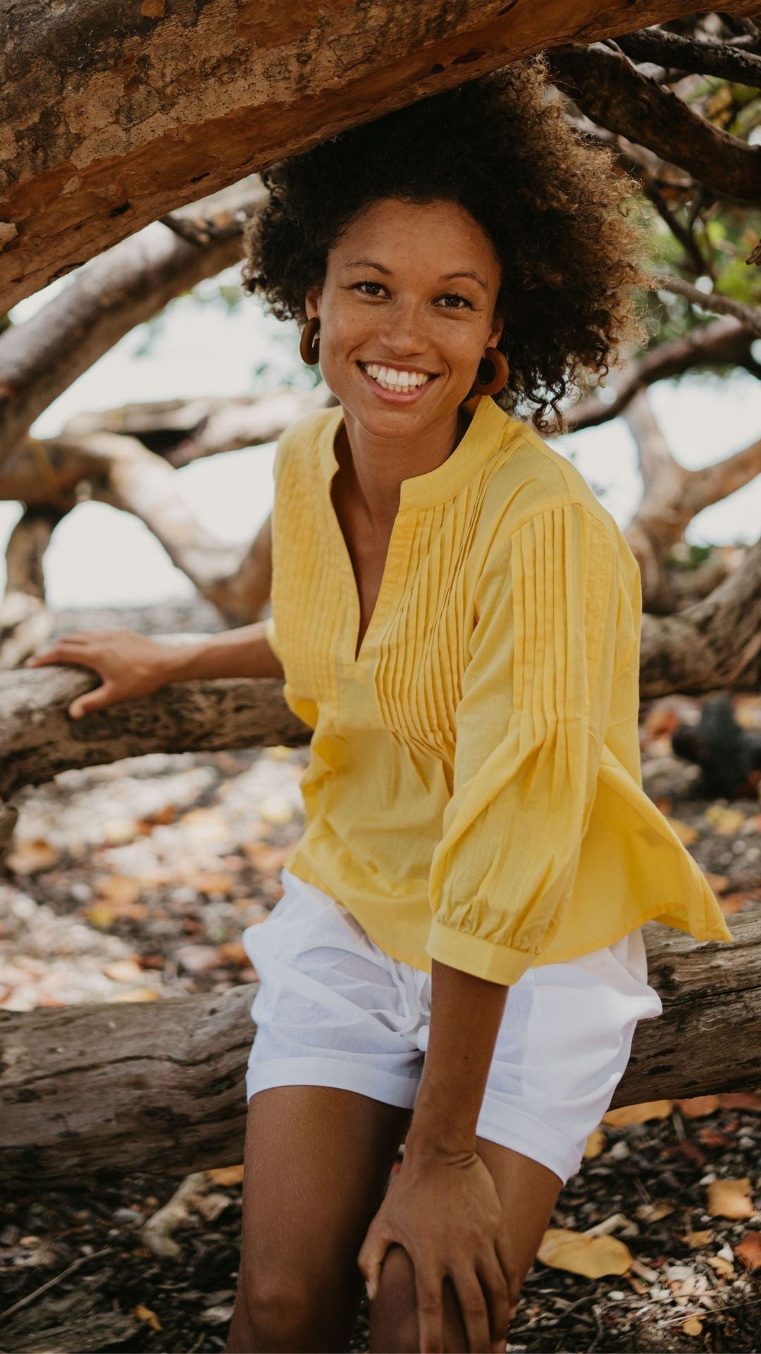 La Blouse Amabel en Coton Plissée - Céleste Caribbean