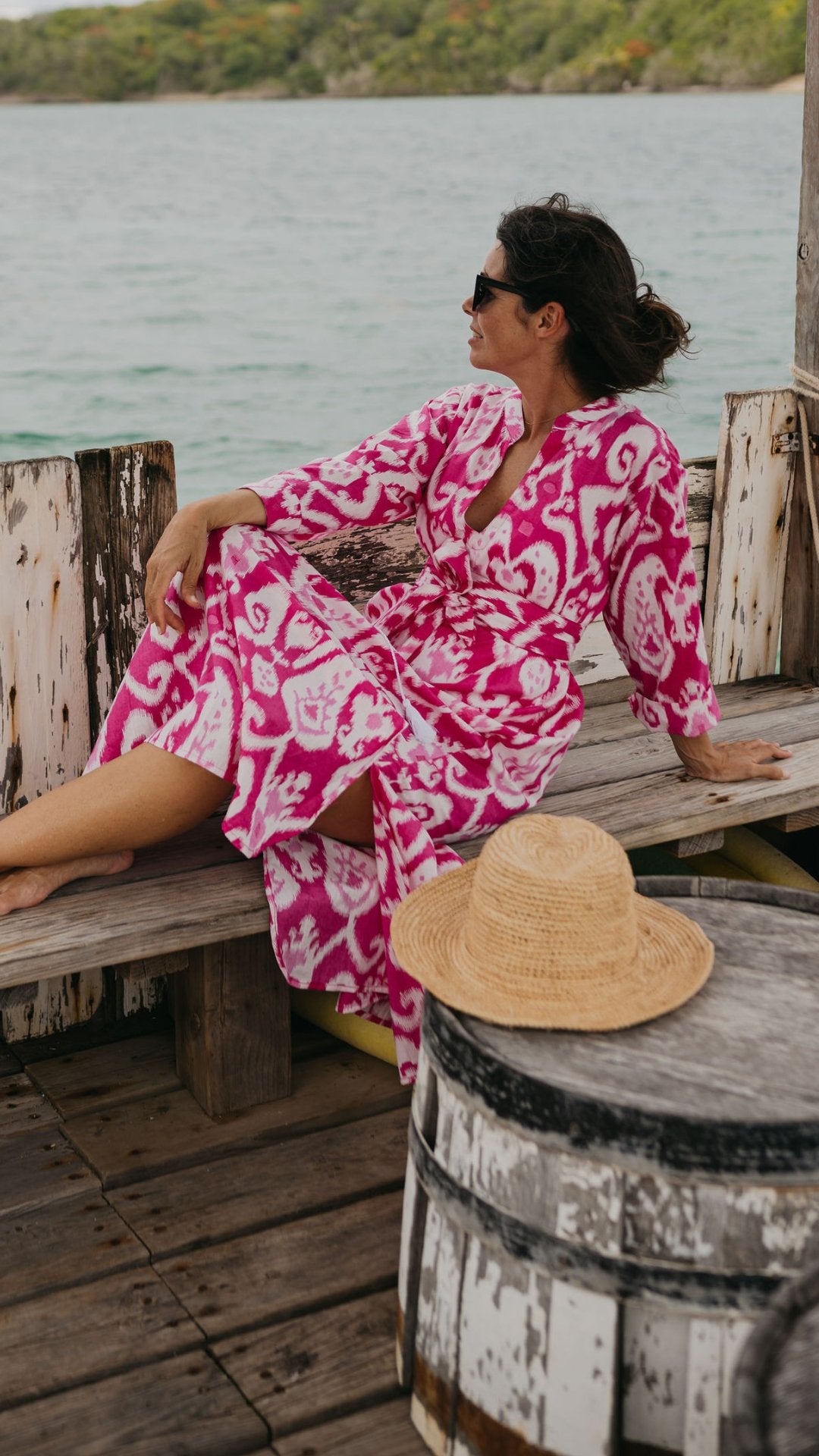 Robe AMIRA Longue à motifs - Céleste Caribbean