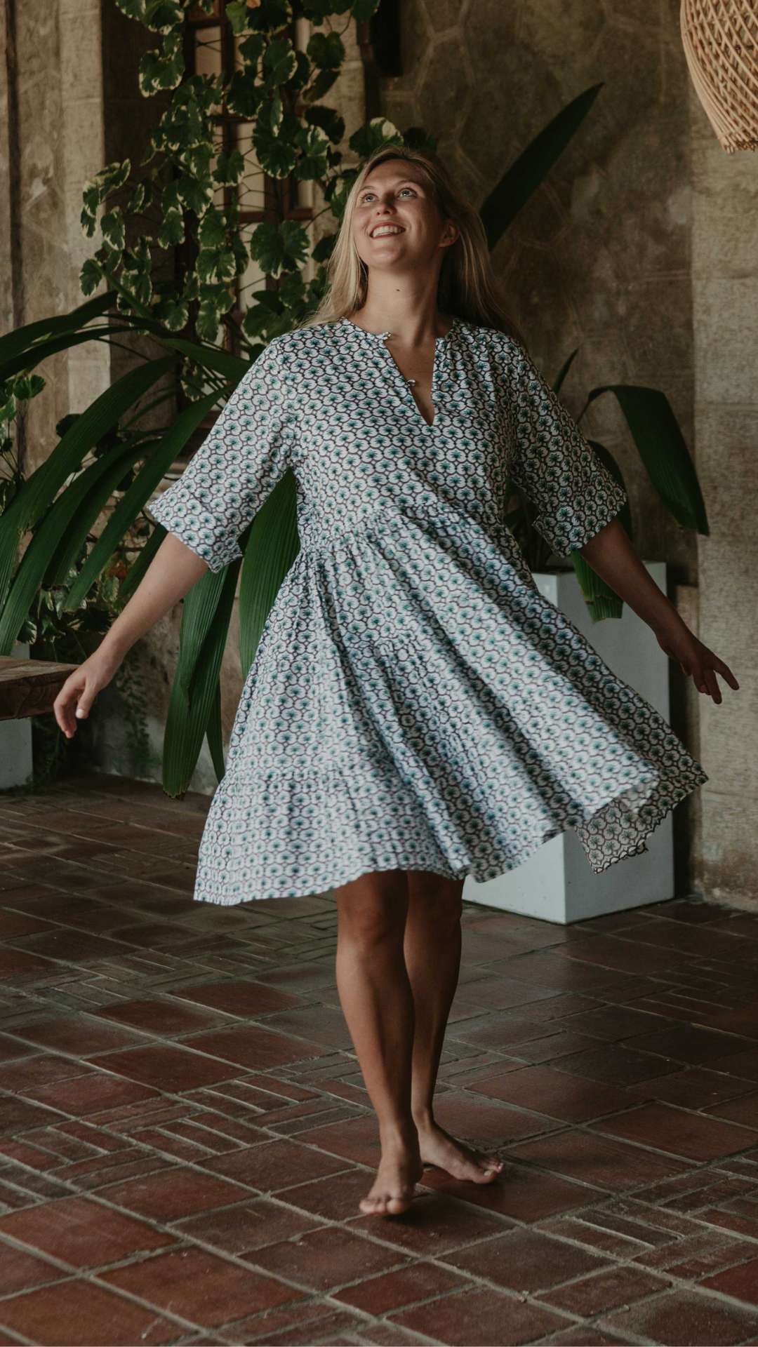 Robe AURTENSE Midi - Céleste Caribbean